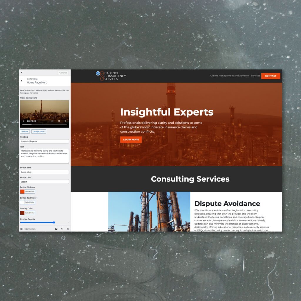 Screens from the Cadence Consulting Services project