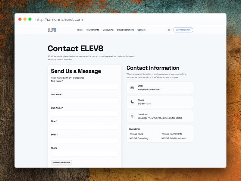 Screens from the Elev8 Football project